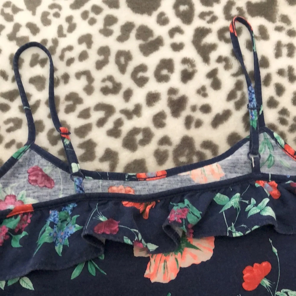 Old Navy Girls Ruffle Cami Tank Top Blue Floral size XL 14